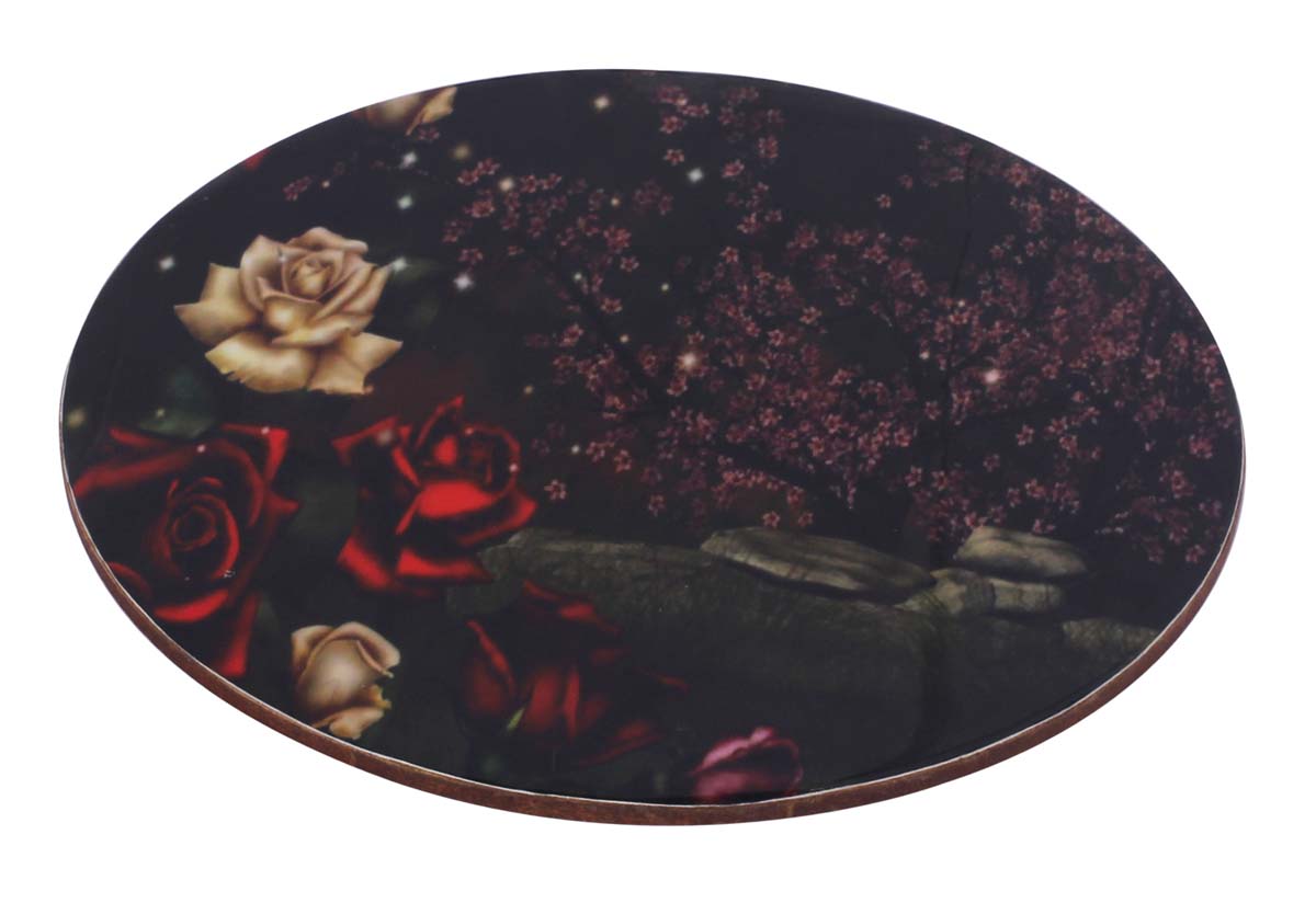 7” Hand-Crafted Trivet in MDF - Hand-Enameled with Floral Art on Black - Kitchen Essentials / Serve Ware from India - Buy in Bulk Wholesale